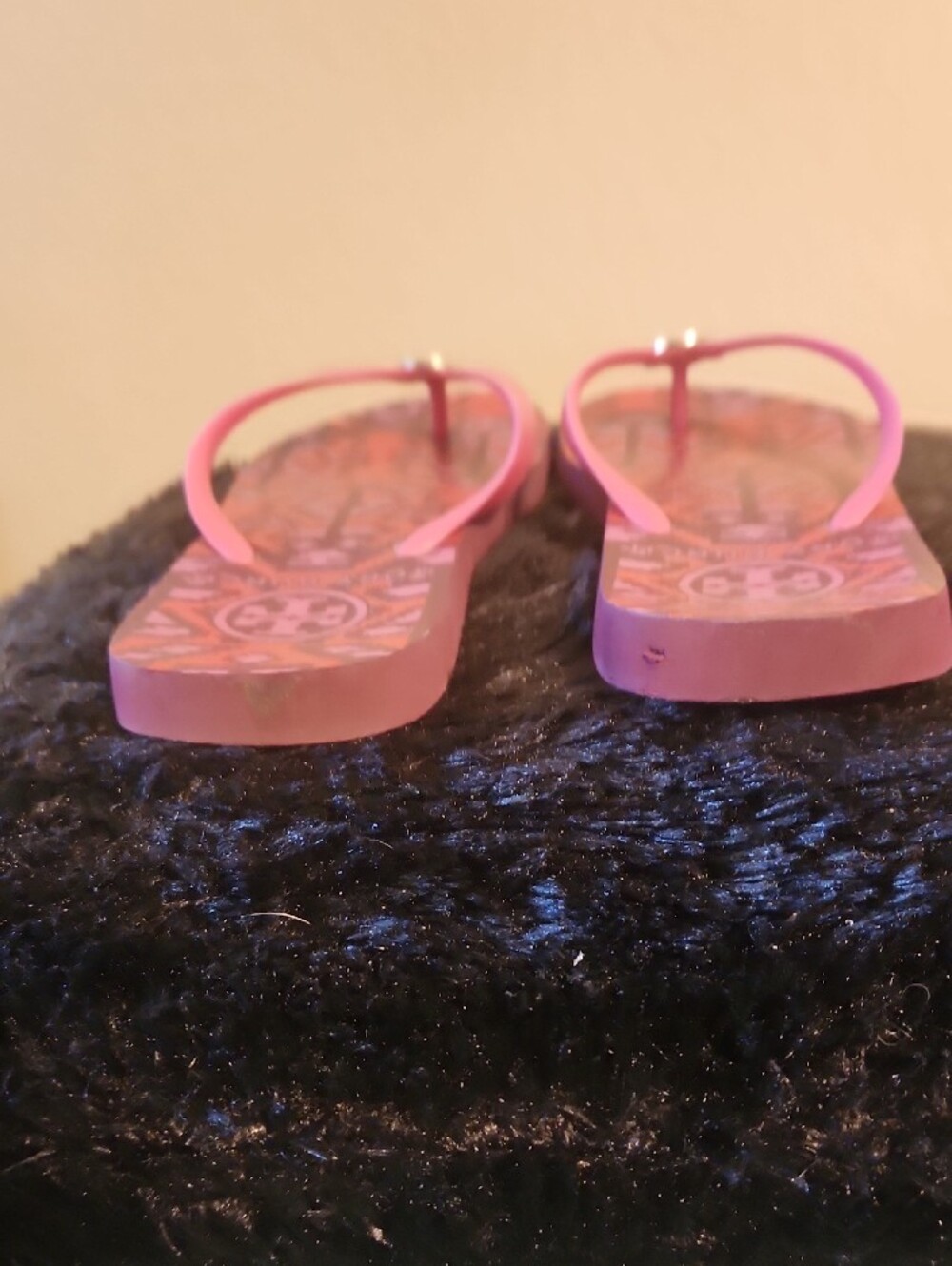 Tory Burch Pink and Purple Patterned Flip Flop Sandals - Picture 5 of 6